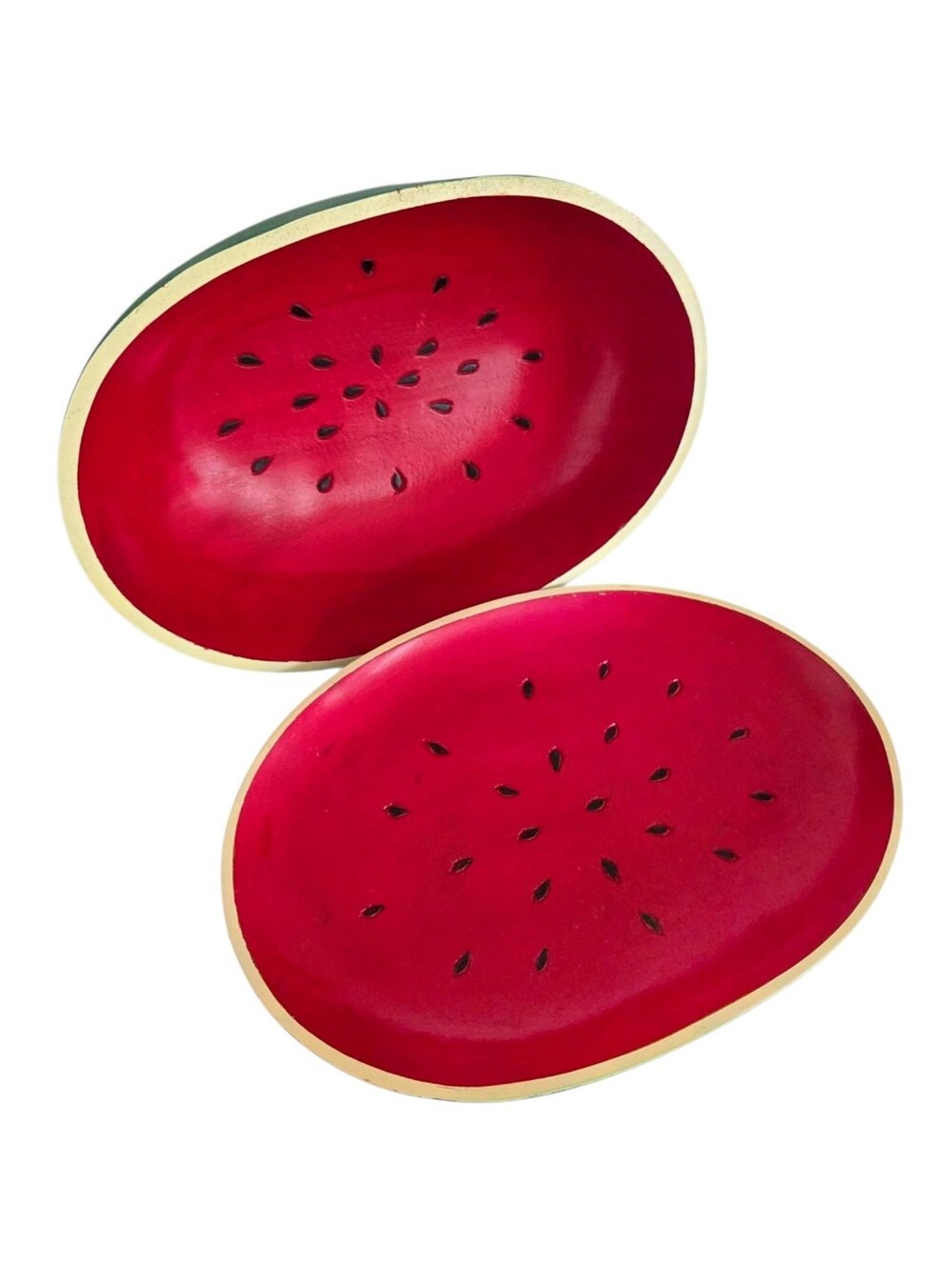 Vintage wooden watermelon serving set tray bowl handpainted fruit decor 14 x 10